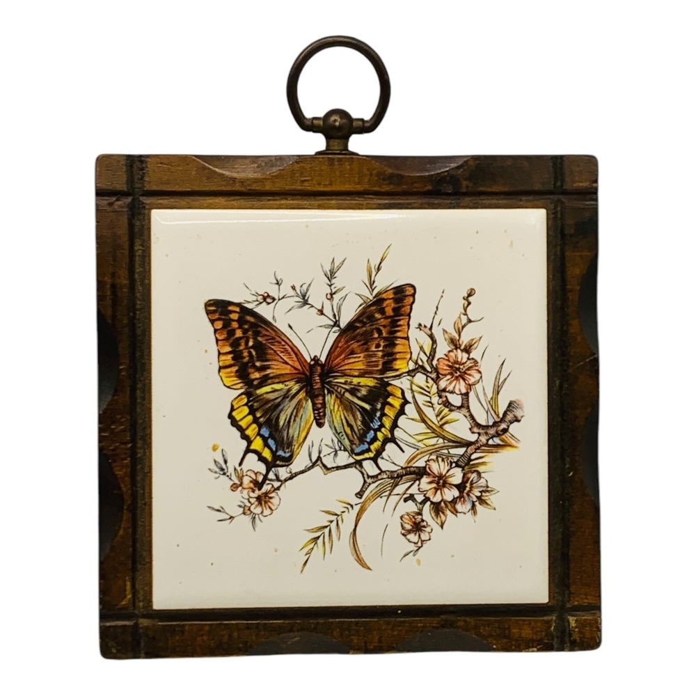 Pair Of Vintage Jerry Schultz Wood w/Ceramic Tile Butterfly Wall Hanging Trivets - Picture 2 of 6